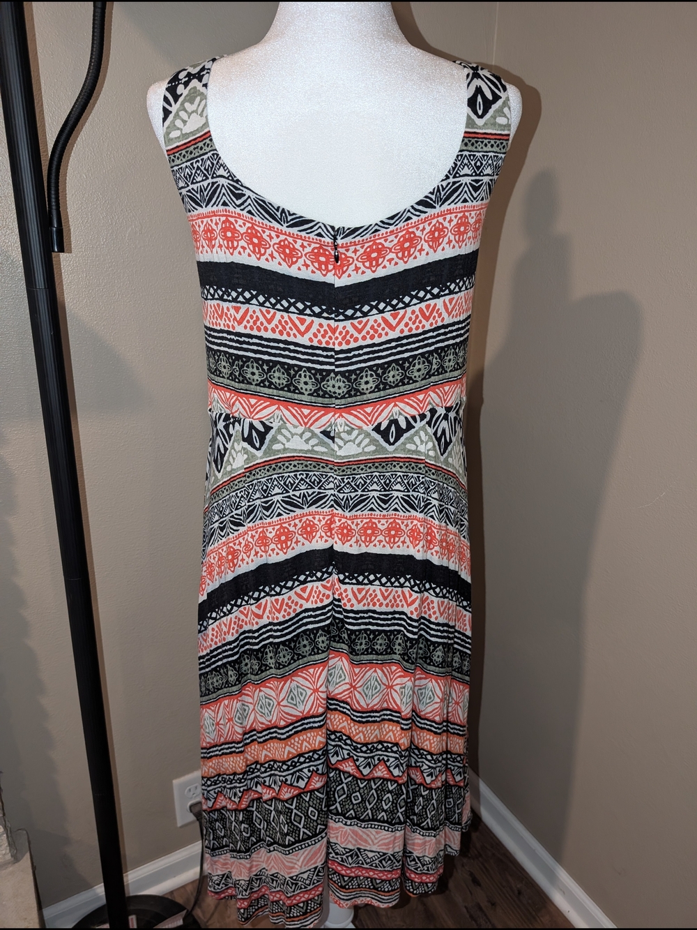 LOFT Coral, Black & Cream Aztec-Print Midi Dress - Picture 7 of 10